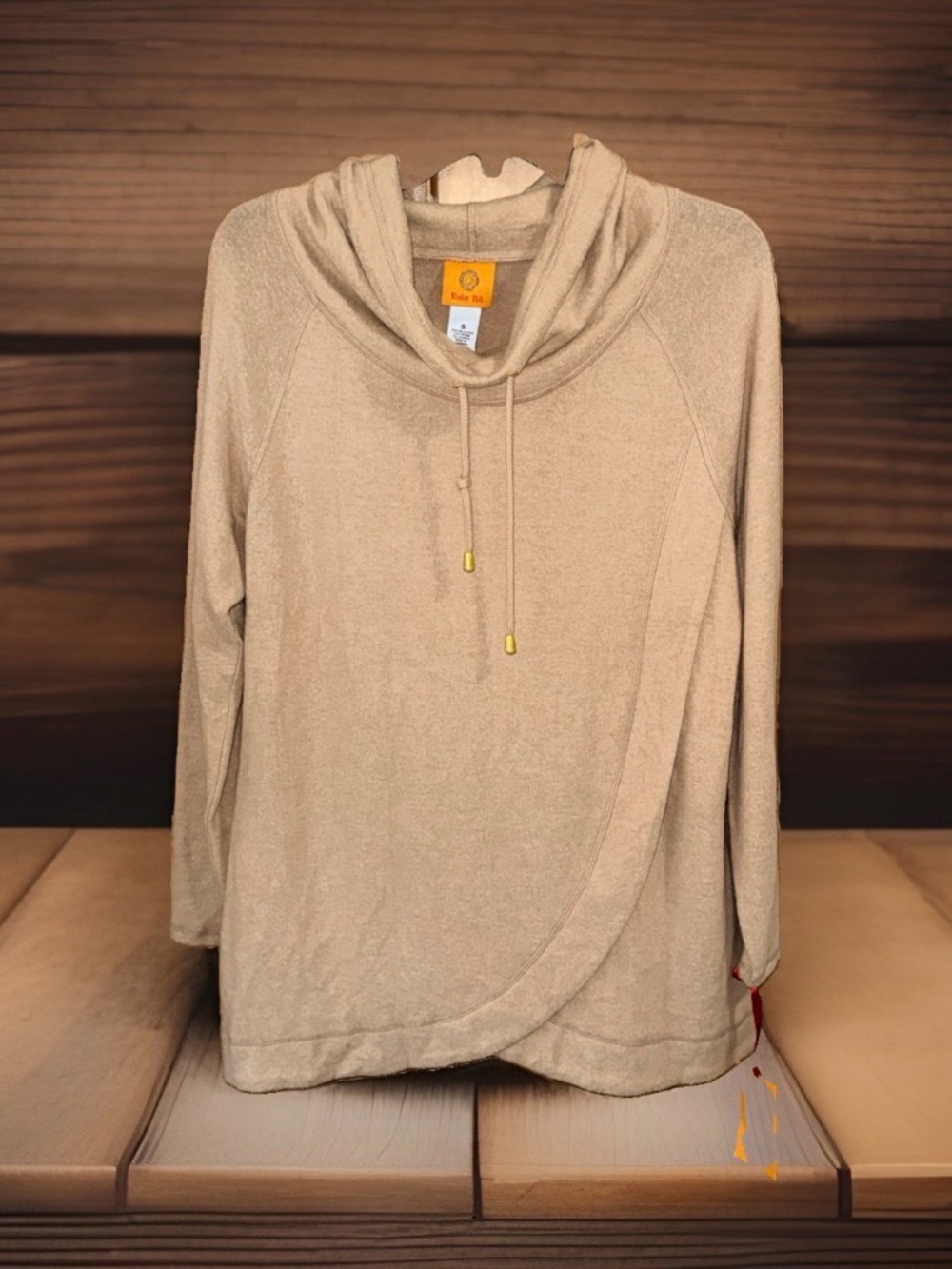 NWT Ruby Rd. Camel Hooded Faux Wrap-Front Sweater-S